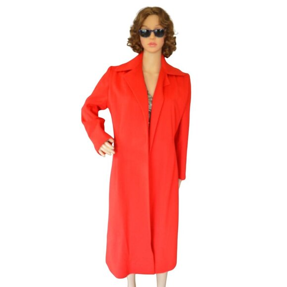 Vintage 70s Victor Joris for Riva Neiman Marcus Bright Red Wool Trench Coat S/M - Picture 1 of 12